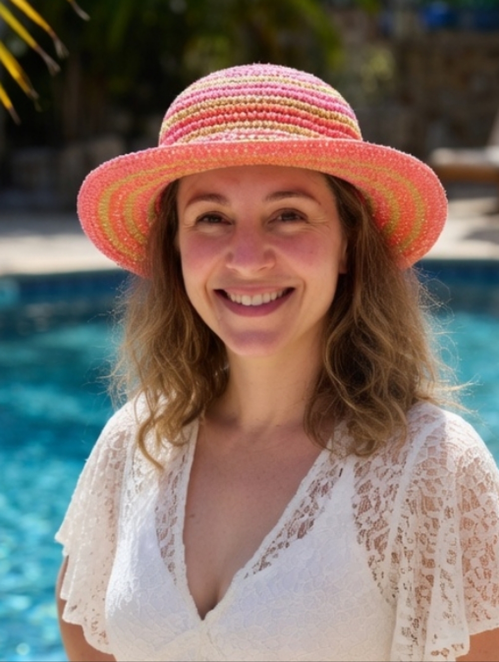 Net On 34thHandwoven Pink & Tan Straw Sun Hat